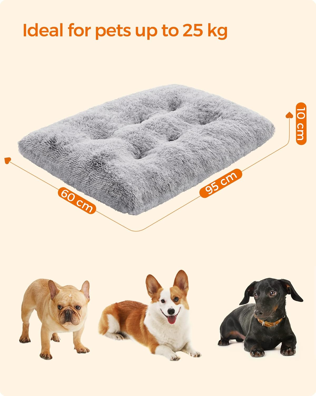 Feandrea Dog Bed, Dog Cushion, Fluffy Dog Mat, Long Plush, 95 X 60 Cm, Soft Padding, Machine Washable, Multifunctional, Ombre Grey PGW202G01 image number 3