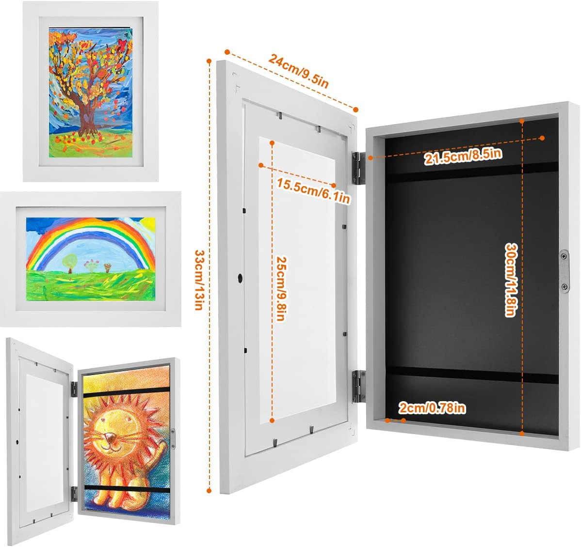 2 Pack Kids Artwork Picture Frame, Front Opening A4 Children Art Projects Display Frame, Hold up to 150 Artworks for Crafts Drawing (2*White)