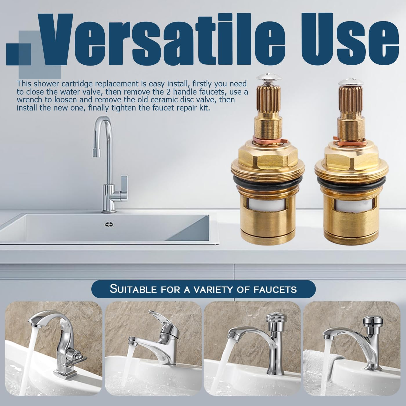 Bestgle Tap Valves Replacement Brass Ceramic Disc Tap Valve Insert Gland Cartridge Quarter Turn 1/2" Mixer Hot and Cold Tap Inner Faucet Valve for Kitchen Bathroom Shower Tap image number 5