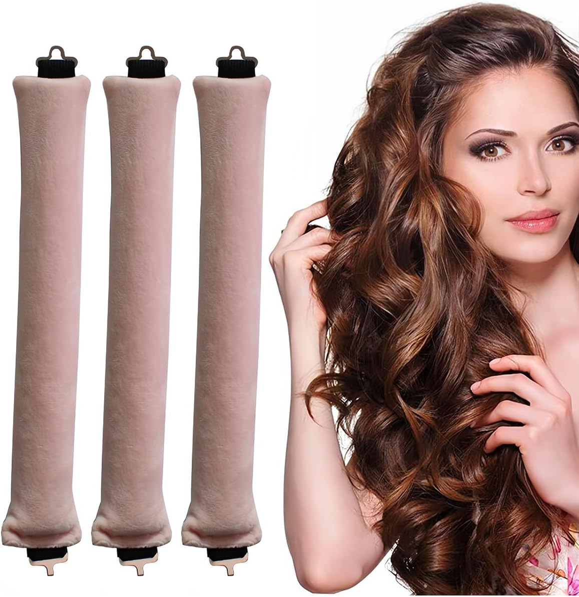 YOCDNOV Pack of 3 Heat-Free Curlers, Flexi Rods with Hooks, Heat-Free Curling Iron for All Hair Types, Hair Rollers for Sleeping, for All Hair Types (Pink) image number 2