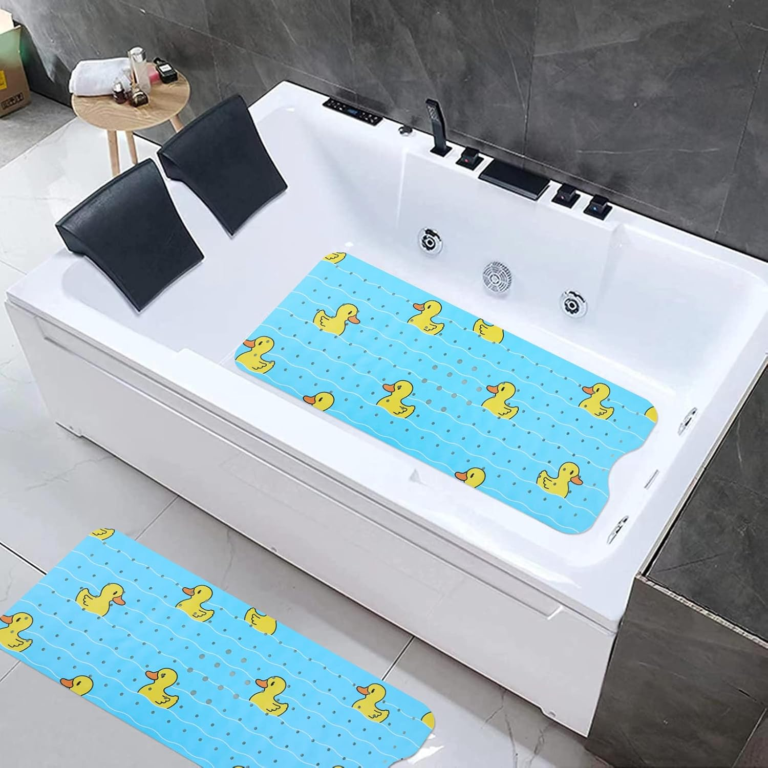 Bathtub Mat Non Slip Shower for Kids Adults & Elderly 40X16 Inch Extra Long anti Bath Mats Tub with Suction Cups and Drain Holes,Duck Blue Ducks - Blueducks image number 2