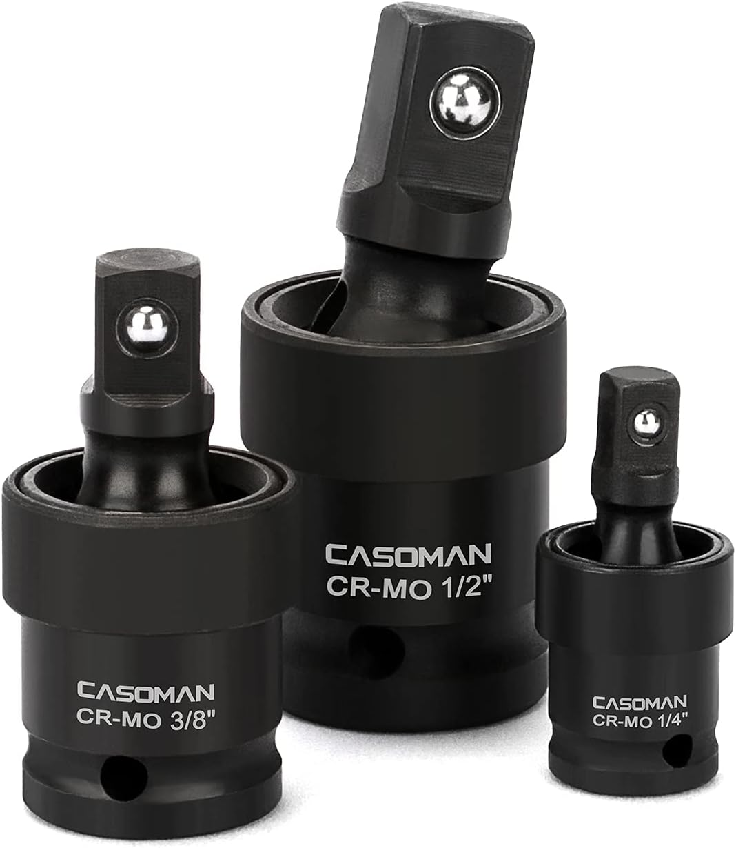 CASOMAN 3-Piece Impact Universal Joint Set - 1/4", 3/8" and 1/2" Drive, CR-MO, Impact Grade, U-Joint Sockets Swivel image number 2