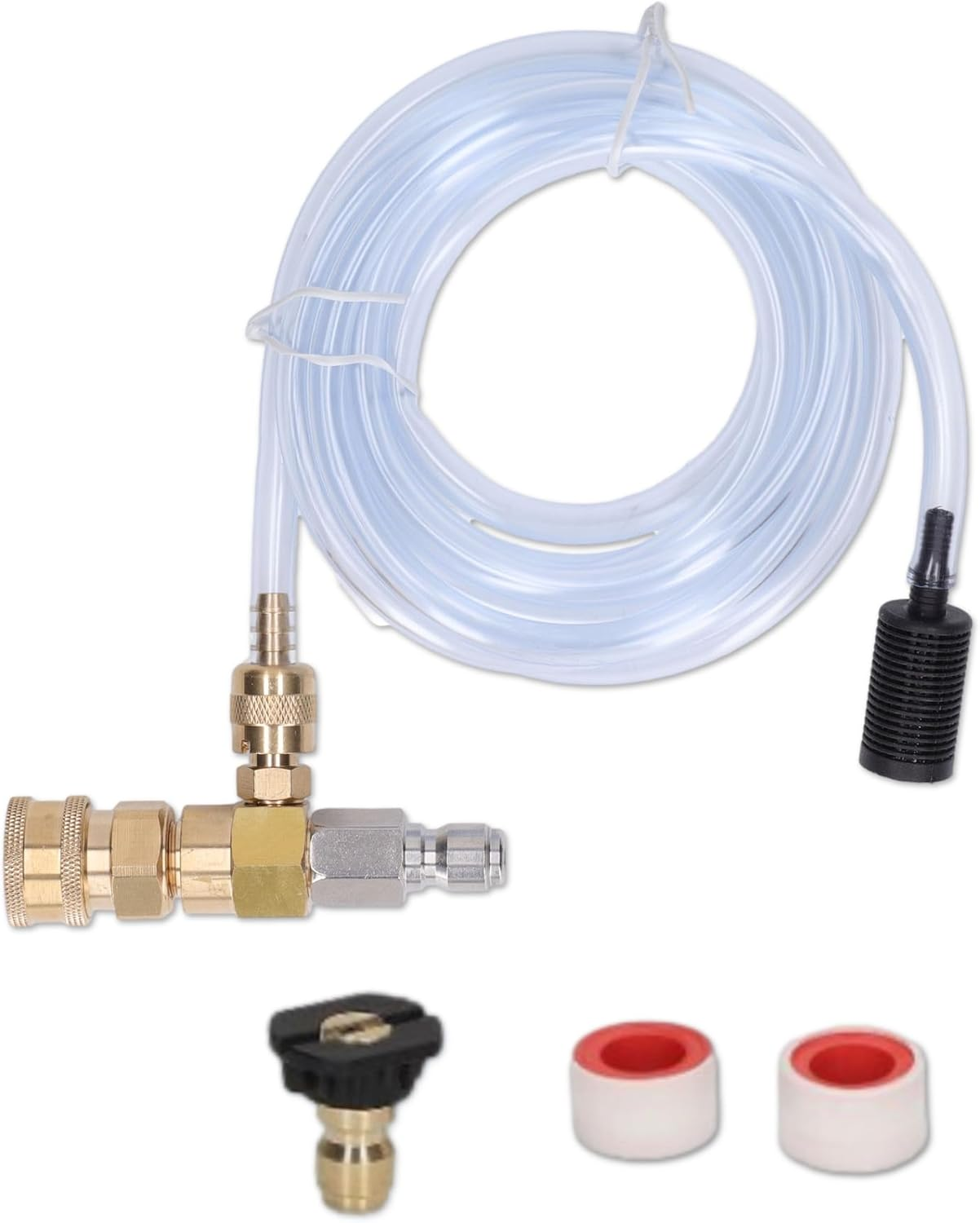 Chemical Injector Kit for Pressure Washer, 3/8 Inch Connectors, 5000 PSI Adjustable Soap Dispenser with Siphon Hose, Soap Nozzle and 2 Rolls of Water Tape image number 4