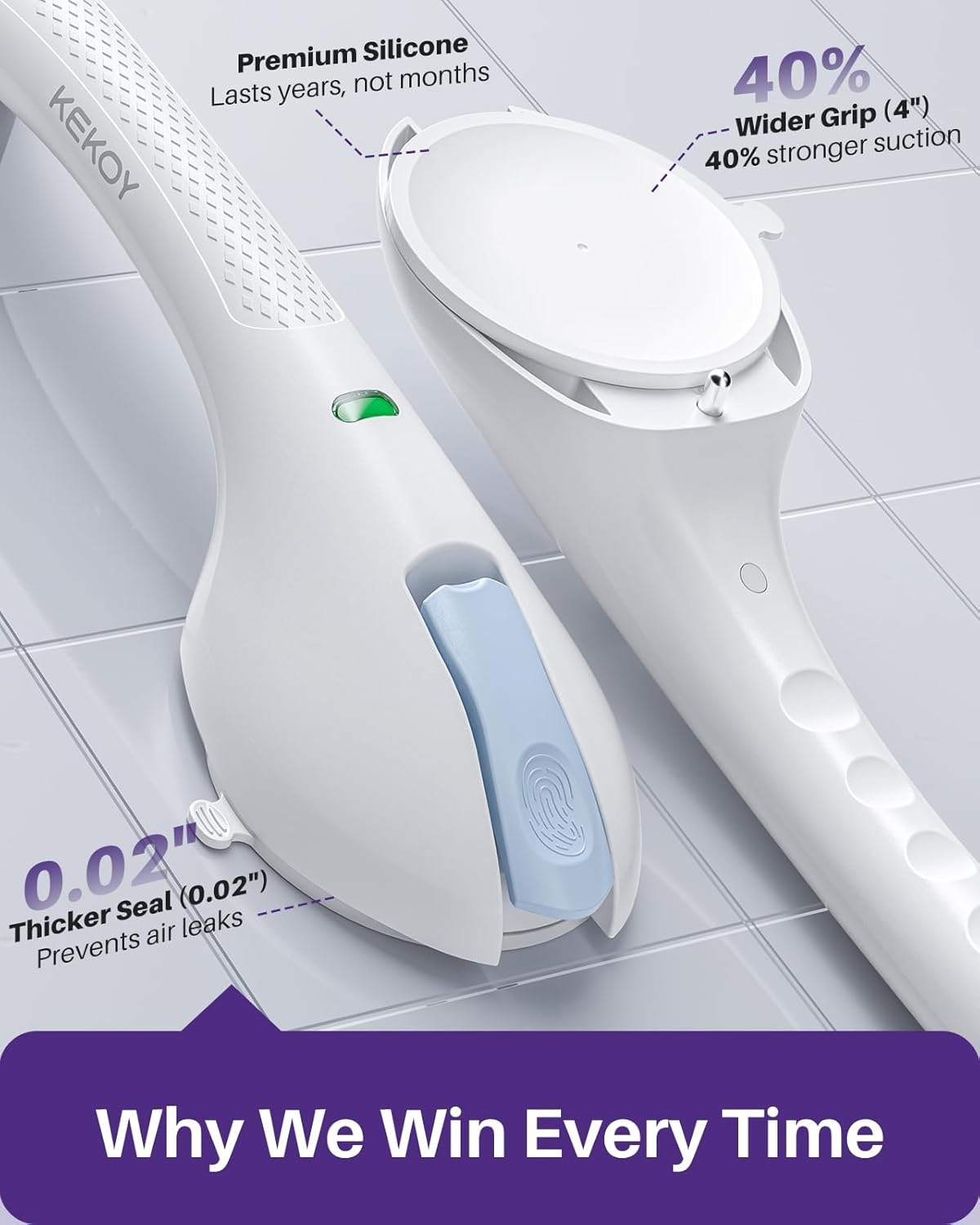 KEKOY 17.5 Inch Suction Grab Bars for Bathtubs and Showers with Indicator 2 Pack- Heavy Duty Safety Shower Handle for Seniors and Elderly, Handicap Bars for Bathroom, No Drilling and Removable, Blue - Purple image number 7