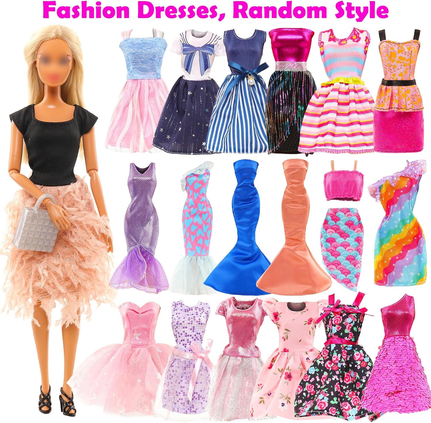 Barwa 57 Accessories Selected Randomly for 11.5 Inch 30 CM Dolls: 5 Fashion Dresses + 2 Clothes + 2 PCS Pants + 3 Wedding Dresses + 3 Swimsuits + 5 Mini Dresses + 37 Accessories image number 2