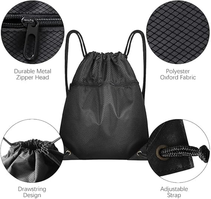 1 Pcs Waterproof Drawstring Bag with Zip Pocket,Drawstring Backpack,Unisex Oxford Gym Bag Backpack for Fitness Sports Travel Beach Holidays image number 4