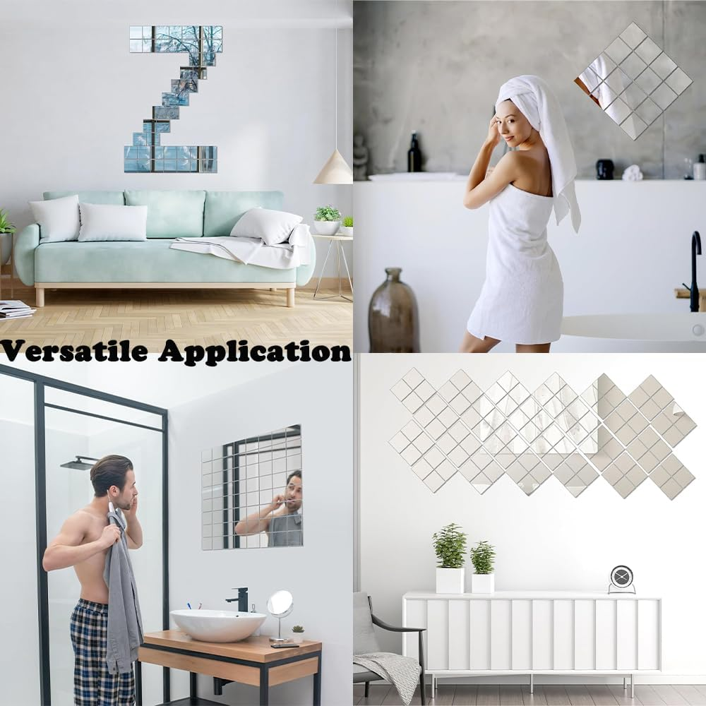 50Pcs Self-Adhesive DIY Mirror Wall Stickers,Mini Unbreakable Square Acrylic Mirror,Mirror Tiles 0.98" 1.97" 2.95" Three Sizes,For Crafts DIY Projects Home Wall Tables Kitchen Bathroom Decor image number 6