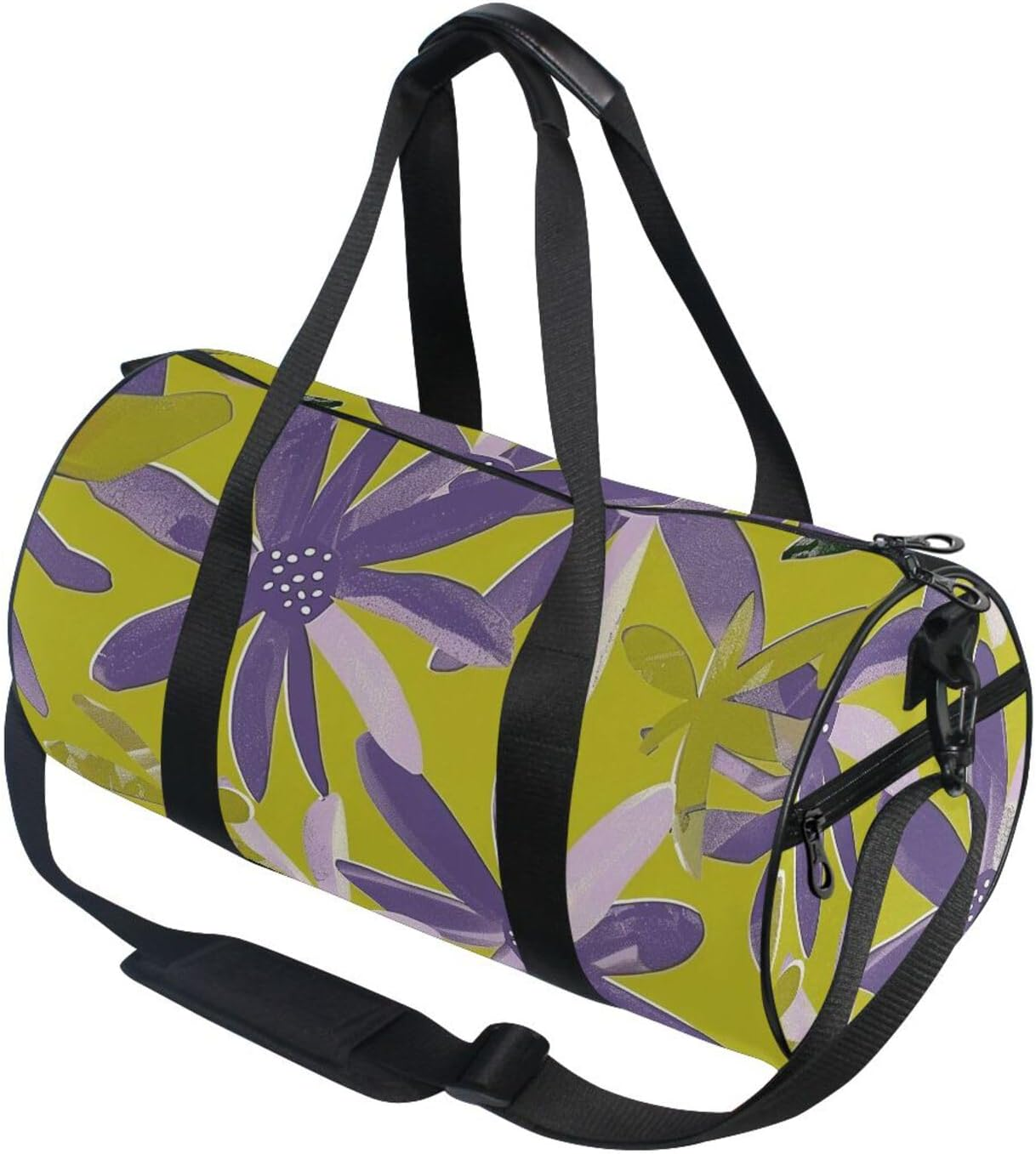 Purple Flower Green Pattern Travel Tote Bag Travel Weekender Gear Bag Hiking Multifunctional image number 1