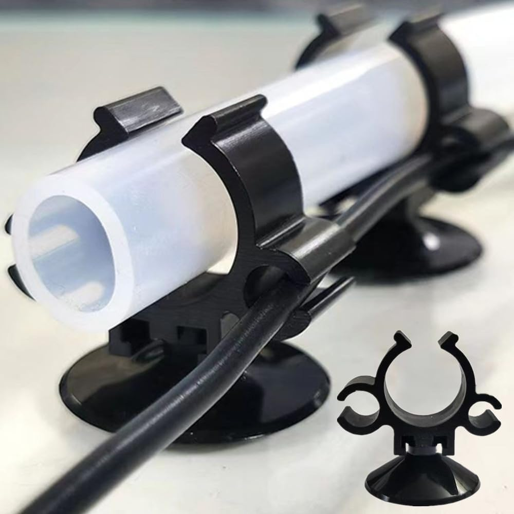 Wanfoou 10 PCS Suction Cup Clips, Aquarium Suction Cup Pipe Holder, Double Buckle Wire Clip for Fish Tank Oxygen and Water Pipes, Durable Suction Mount for Turtle Tank and Cable Management, Black image number 3