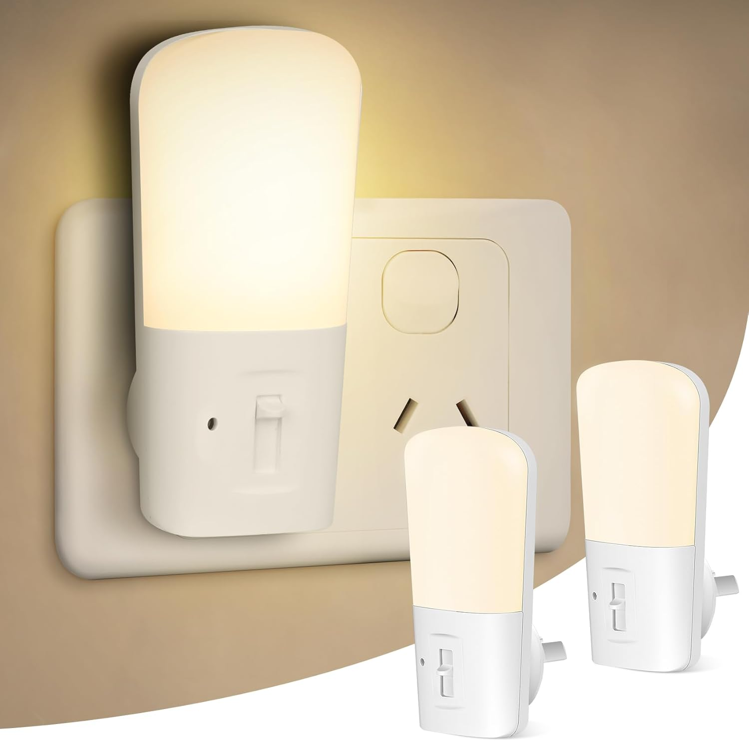 Wanyore Night Light, 2 Pack LED Night Lights Plug in with Dusk to Dawn Sensor, 0-80LM Warm White Adjustable Brightness, 3000K Kids Night Lamp for Bedroom, Bathroom, Laundry, Corridor, Hallway, Stair image number 1