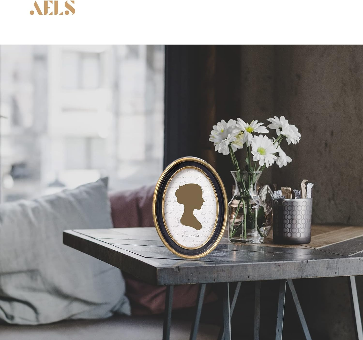 AELS 4X6 Inch Vintage Picture Frame, Elegant Antique Photo Frames with Glass Front, Photo Display, Tabletop Wall Hanging, Gift Ideas, Black Oval with Gold Trim image number 3