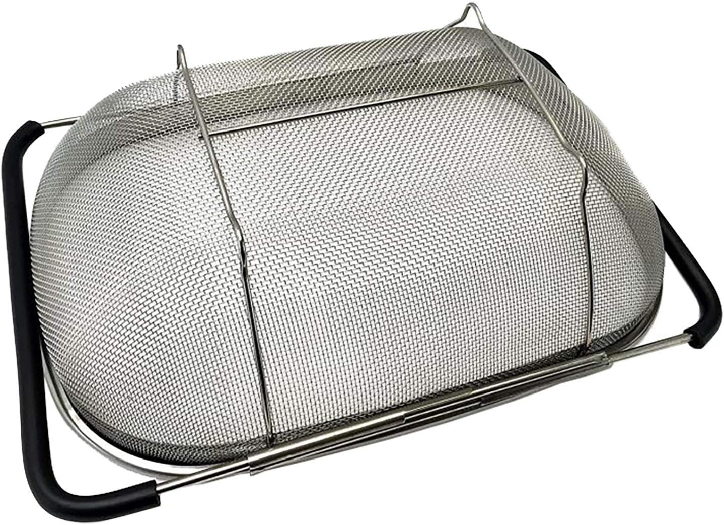 AJIODA over the Sink Colander, 6 Quarts Stainless Steel Oval Colander with Expandable Rubber Grip Handle, Fine Mesh Strainer Baskets Kitchen Colander for Strain, Drain, Rinse Vegetables, Fruits, Black image number 5
