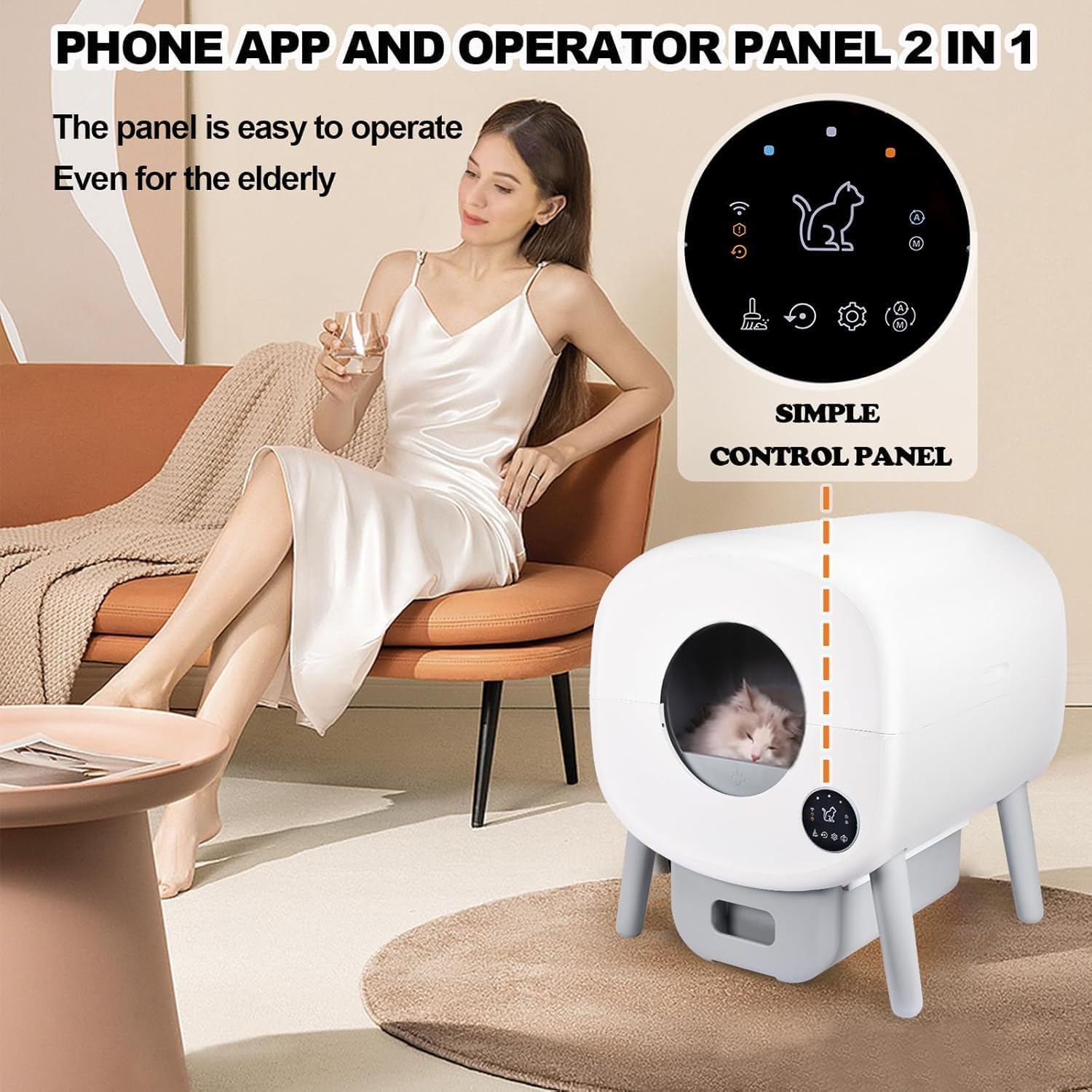 Self Cleaning Cat Litter Box with Mat & Baffle Plate, 76L+13L Large Capacity, Smart Automatic Cat Litter Box for Multiple Cats, APP Control/Low Noise/Safety Protection/Led Touch Display