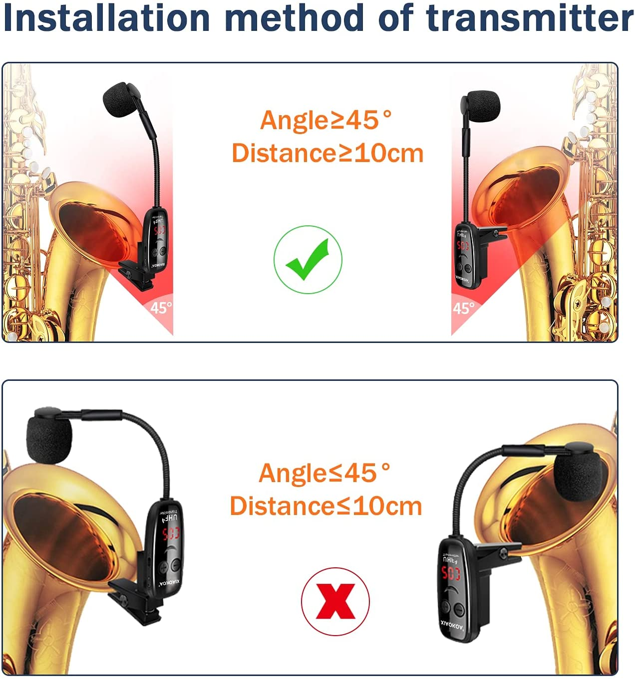 XIAOKOA UHF Wireless Instruments Microphone,Saxophone Microphone,Wireless Receiver and Transmitter,160Ft Range,Plug and Play,Great for Trumpets, Clarinet, Cello image number 2