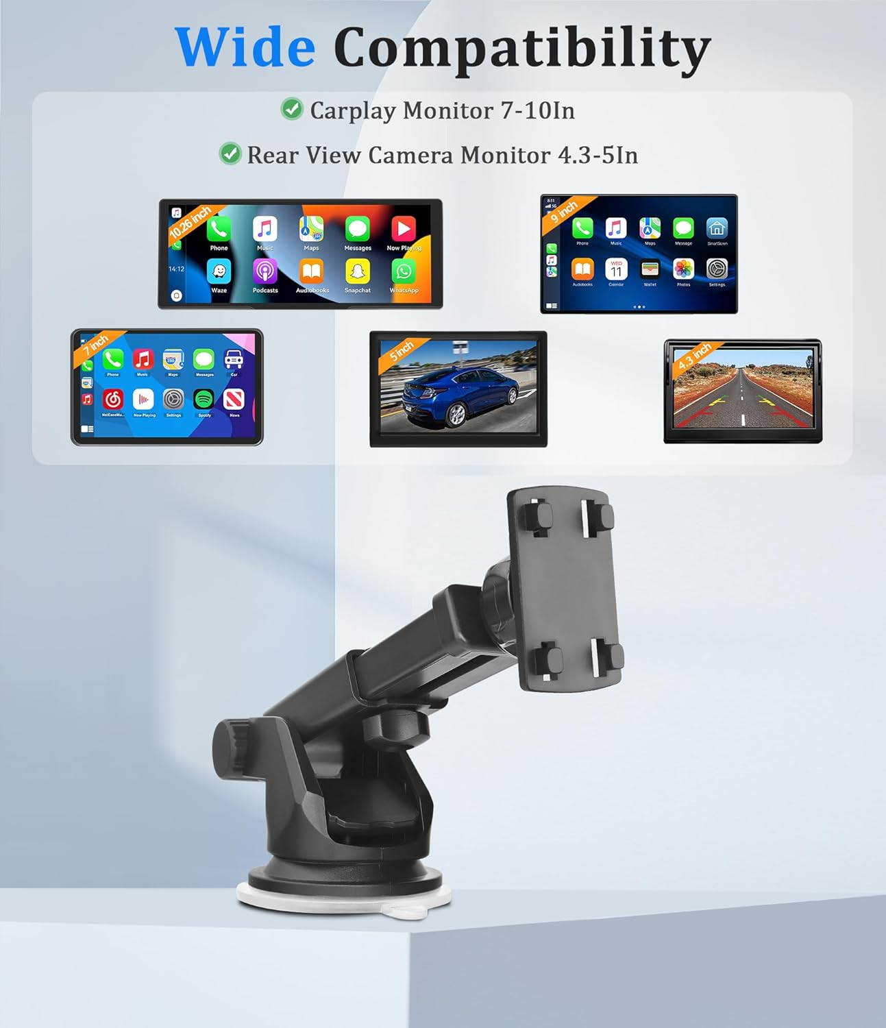 Carplay Mount, Carplay Screen Mount for Carpuride,Car Play Monitor Stand,Universal Dashboard Suction Cup Bracket for Apple Car Play,Portable Stereo Stand,Rear View Backup Camera Monitor Holder image number 1