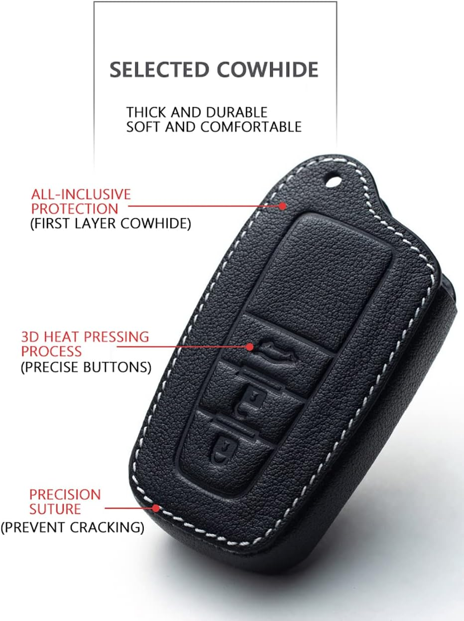 Ontto Leather Car Key Fob Cover Fit for Toyota Hilux SW4 Innova Fortuner Crown Land Cruise Accessories Key Case Key Holder Key Shell Keychain Keyring Protector 3 Buttons Black - 2 Buttons-Pink image number 2