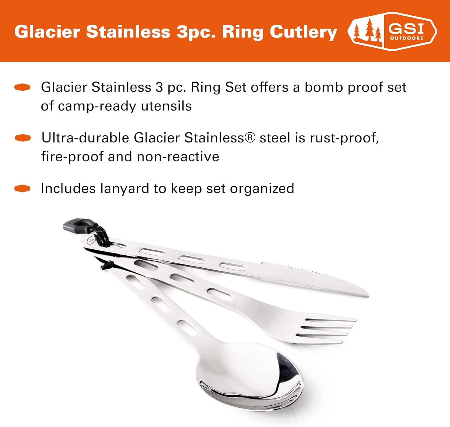 GSI Outdoors Glacier Stainless 3 Pieces Ring Cutlery