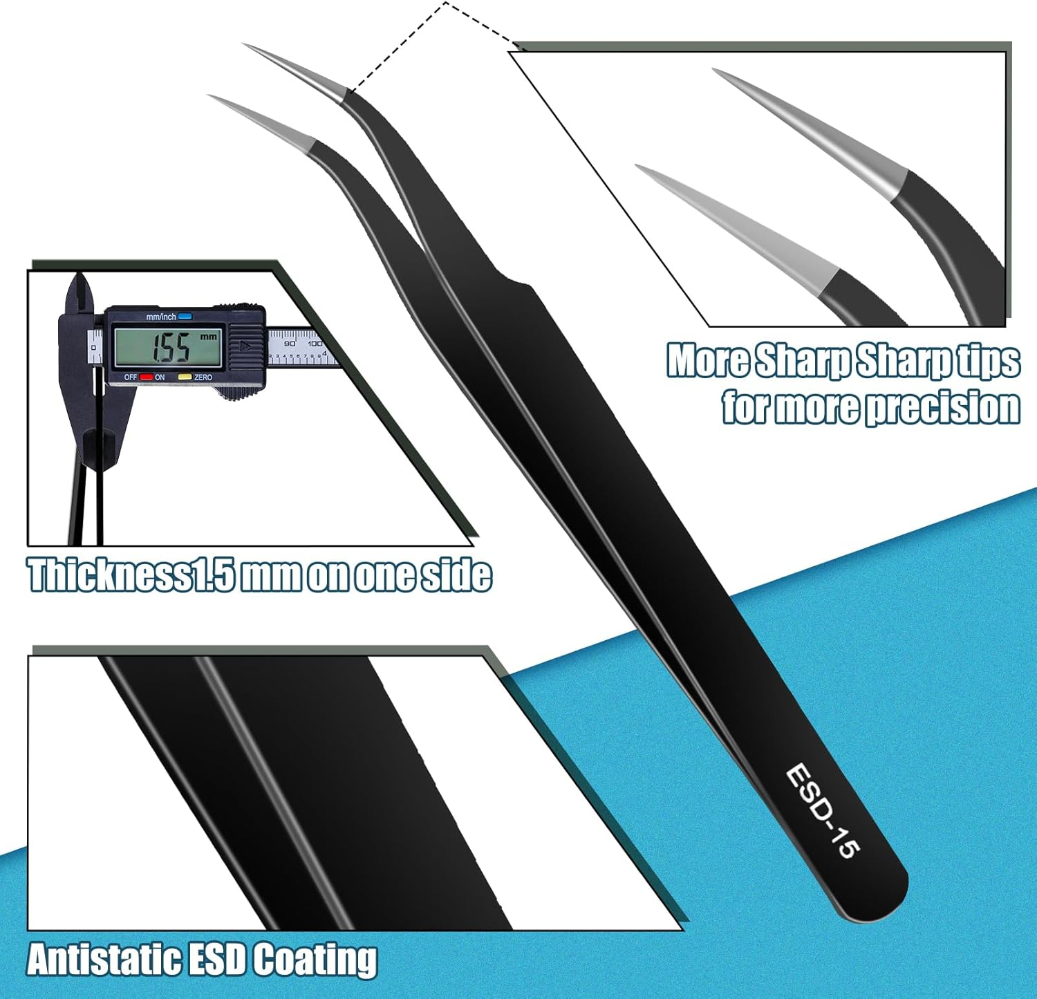 10Pcs Precision Tweezers Set, Upgraded Anti-Static Stainless Steel Tweezers with Storage Box, for Craft, Electronics, Jewelry-Making, Laboratory Work, Soldering, DIY image number 6