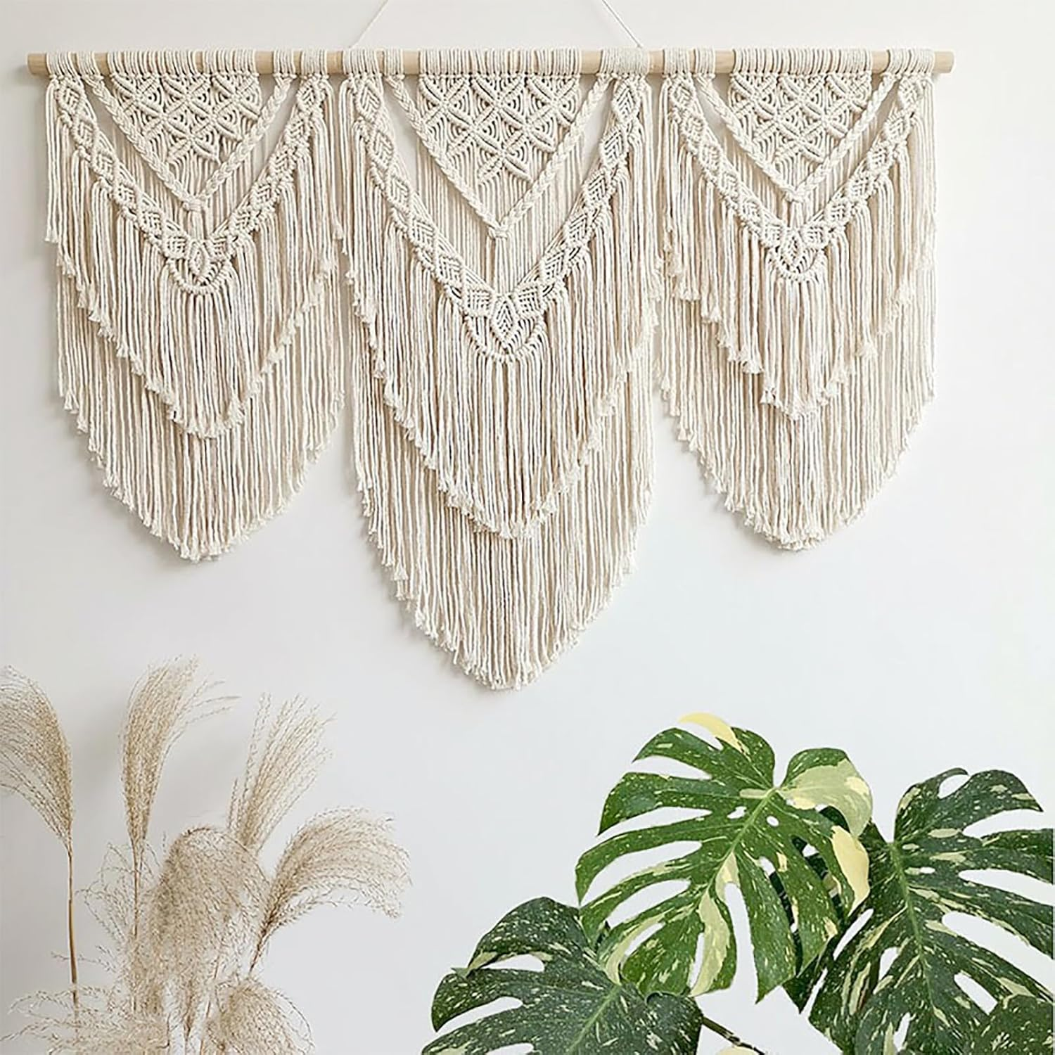 Achart Macrame Wall Hanging Large- Boho Wall Decor- Large Wall Art- Wall Decor Living Room- Macrame Tapestry Boho Decor for Bedroom (Beige-H)