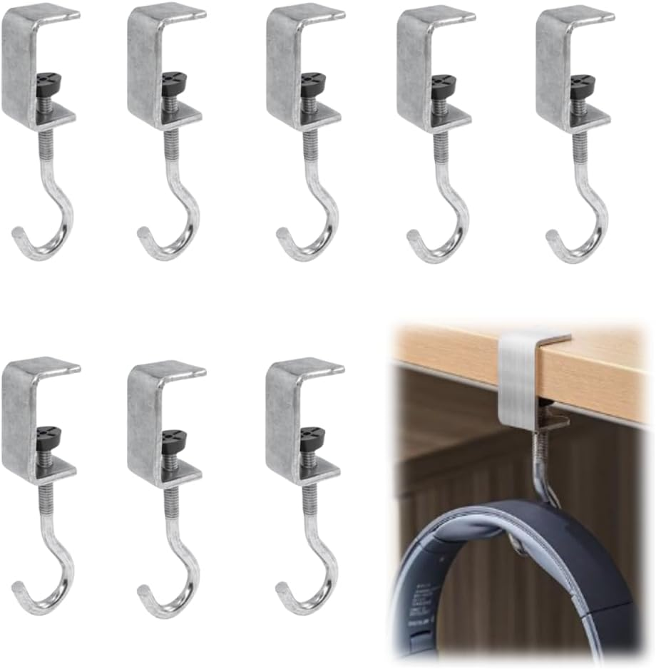 Ai-Oumleef Desk Mount Bag Holder Hook,8 Pcs Desk Mount Hook and Schoolbag Holder Hook Clamps,Clamp-On under Desk Hooks,For Table Desk Closet Door Cabinets image number 3