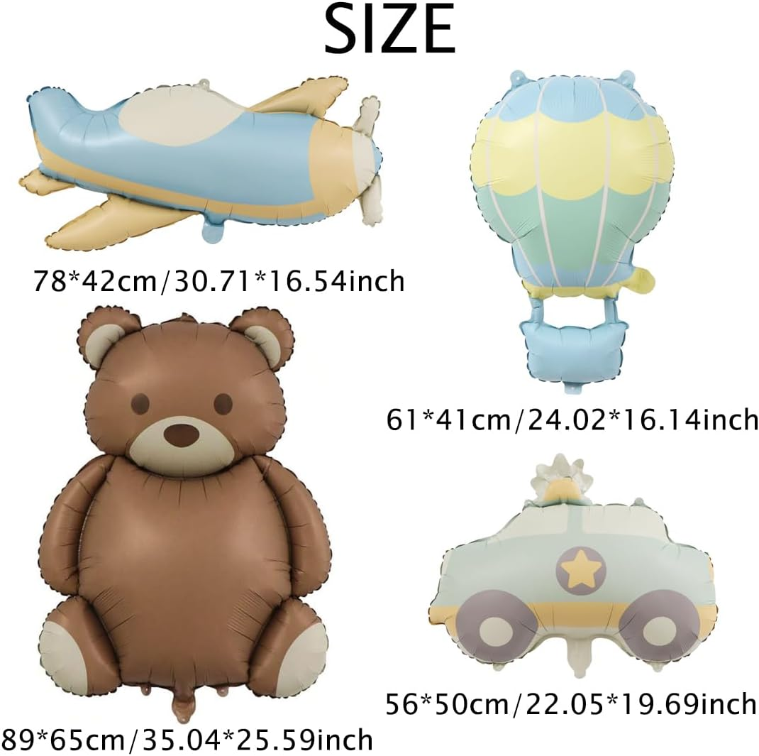 SUNSK Bear Balloons Police Car Helium Balloon Aeroplane Foil Balloon Hot Air Balloon Foil Balloon for Children Birthday Party Baby Shower Pack of 8 image number 6