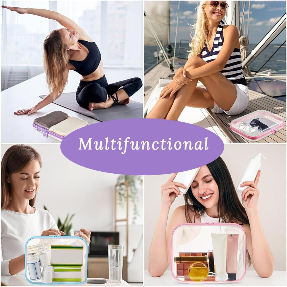 GUDAJIN 4-Piece Transparent Hard Shell Zippered Storage Box, Portable Travel Makeup Bag, Can Store Pencils, Makeup, Building Blocks and Jigsaw Puzzles, Suitable for Home, Travel and Outdoor Use image number 3