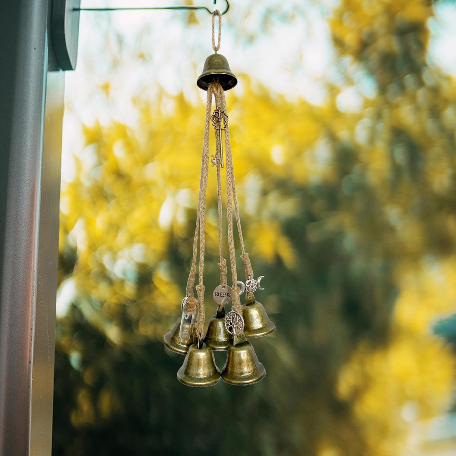 Mrmrkura 2PCS Witch Bells for Door Knob for Protection, Witchy Decor Hanging Witchcraft Decorations Withy Home Decor for Porch Garden and Window Wicca Altar Bell for Energy Protection image number 3