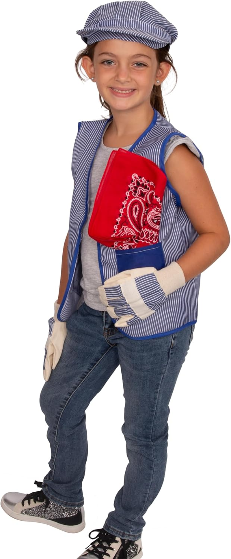 Tigerdoe Kids Train Engineer Costume Set - 3 PC Set -Train Conductor Hat, Conductor Vest, Red Bandana and Gloves -Childs Train Conductor Dress up Kit image number 5