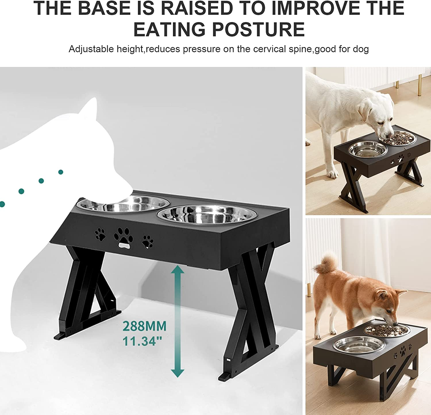 Elevated Dog Bowls Adjustable Raised Dog Bowl with 2 Stainless Steel Dog Bowls for Food and Water, Adjusts to 3 Heights Stand Non-Slip Pets Feeder Bowls Dish for Large Medium Small Dogs and Cats image number 3