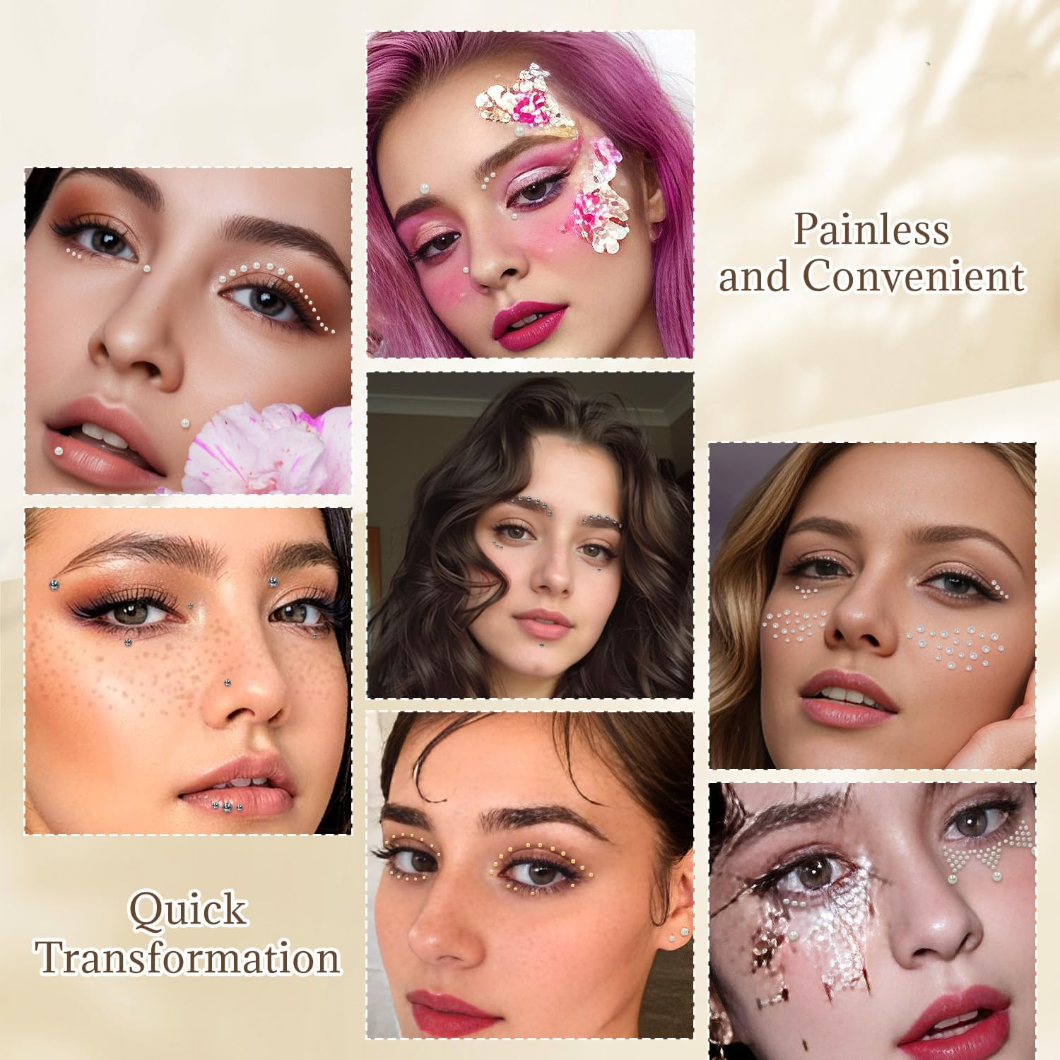 BOROLA 3 Pack Face Gems Rhinestone Stickers Self Adhesive Teardrop, Star & Diamond Shape for Eye Makeup, Face Body Jewels and Nail Art Festival, Stage, Party with Tweezers image number 2