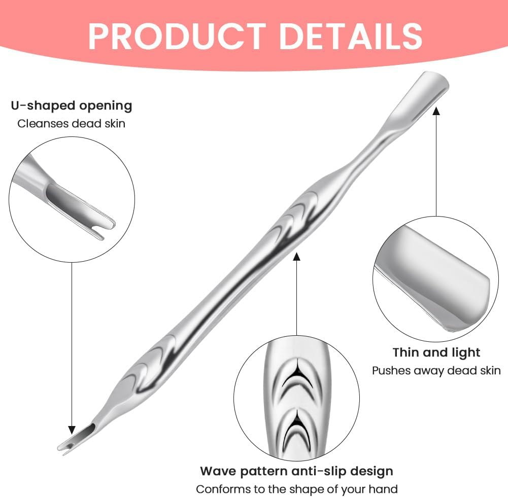 Alaoo Cuticle Pusher with Fork, 2-In-1 Stainless Steel Metal Spatula, Cuticle Pusher, Dual Ends Cuticle Fork, Professional Nail Pusher Spatula Pusher for Processing Cuticle, Manicure, Pedicure (A)
