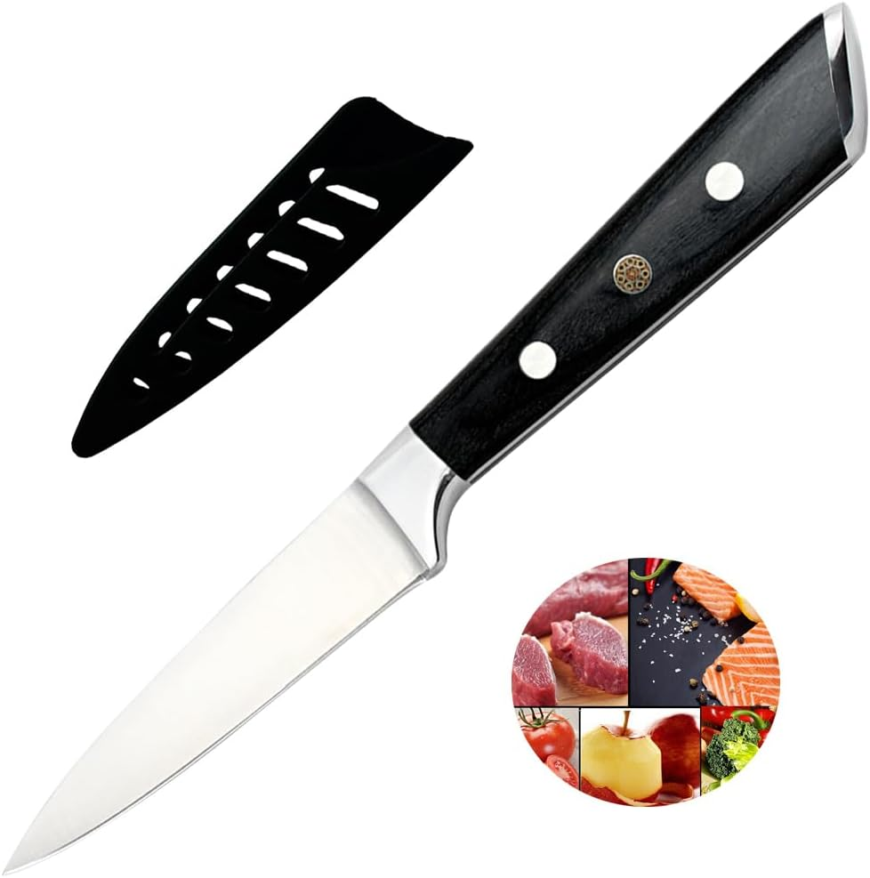 Paring Knife 3.5 Inch Small Kitchen Knife Manual Sharpened 5Cr15Mov Stainless Steel Fruit Knife Full Tang with 3 Rivets in Ergonomic Pakkawood Handle image number 3