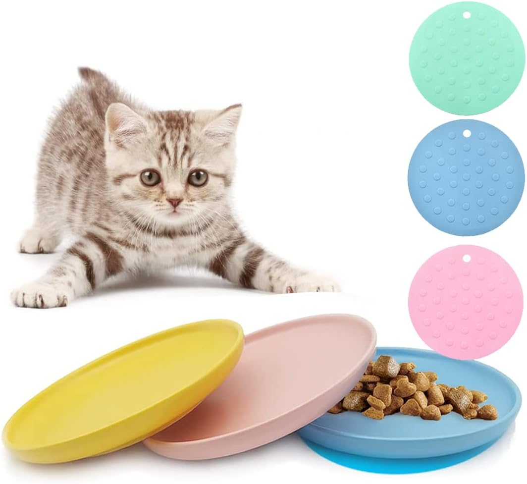 Cat Bowl, Ceramic Feeding Bowl, Cat Bowl, Set of 3, Colourful Cat Bowls, Porcelain Feeding Bowl, Flat Cat Plate, Cat Food Bowl Set, Diameter 15 Cm image number 3