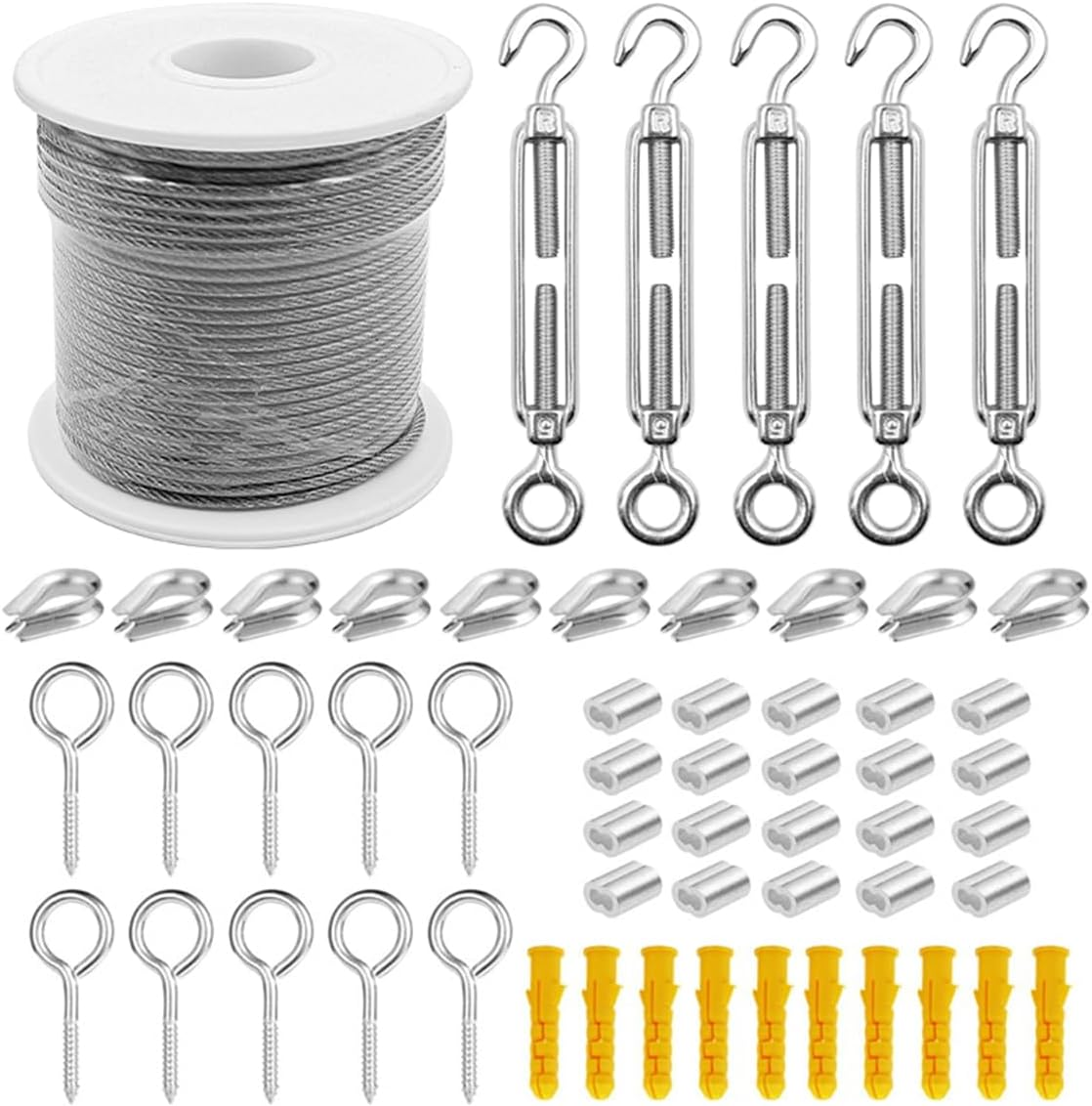 ZONADA 30M 2Mm PVC Coated Stainless Steel Wire Rope Kit with Turnbuckle Tensioner &ndash; Garden Plant Support Cable, Heavy Duty Catenary Wire, Railing System, Metal Cable Kit image number 4