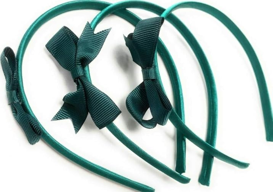 SSKHE 3 Pieces Green School Bows Headbands Alice Hairbands, Girls Uniform Ribbon Bow Set, Hair Accessories for Little Girl Toddlers Teens Birthday New Year Present image number 1