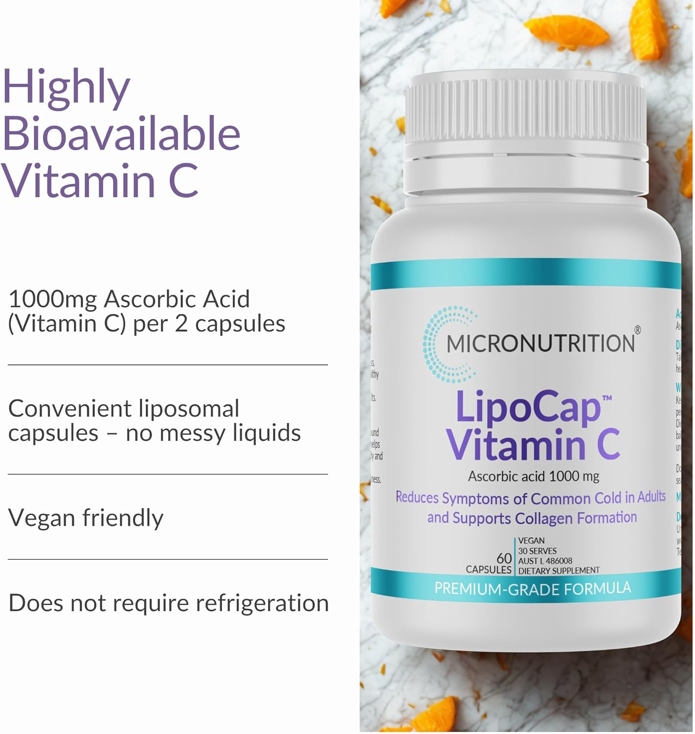 MICRONUTRITION Lipocap Vitamin C, Ascorbic Acid 1000 Mg, 60 Vege Caps image number 6