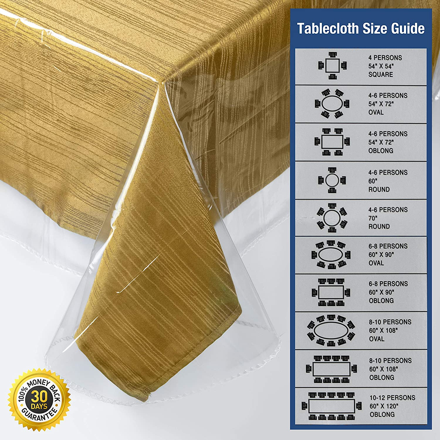 Elaine Karen Clear Tablecloth Protector Deluxe Collection 100% Waterproof Crystal Plastic Table Cover, Heavy Duty Vinyl, 60&rdquo; X 108&rdquo; Oblong image number 3