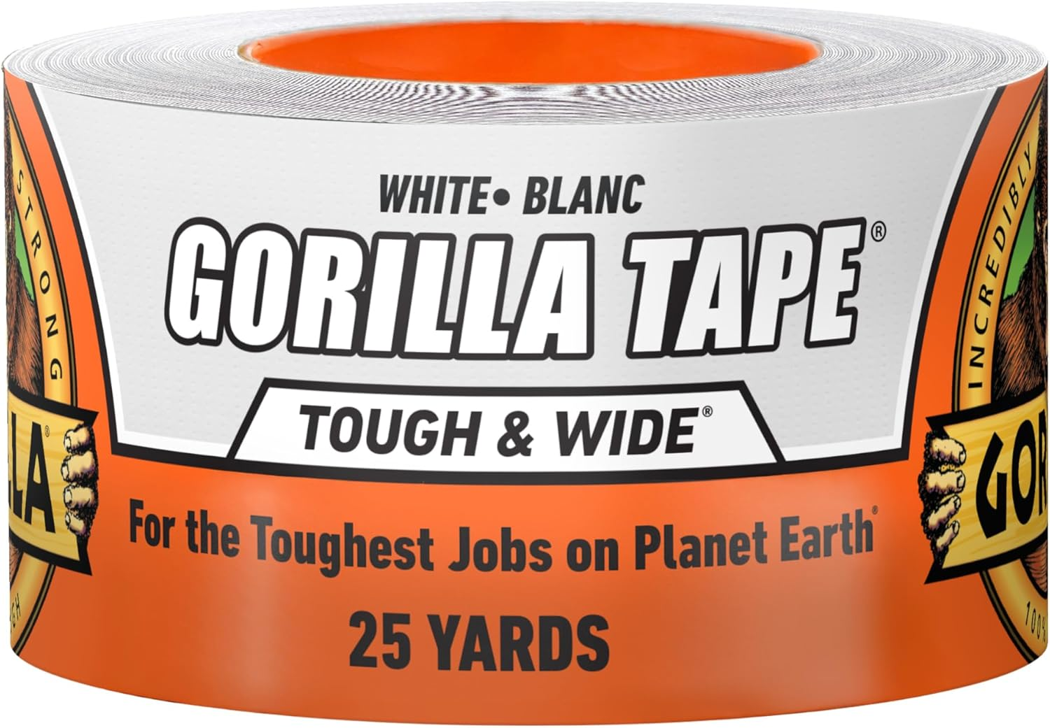 Gorilla Tough & Wide Duct Tape, 2.88" X 25 Yd, White, (Pack of 1)
