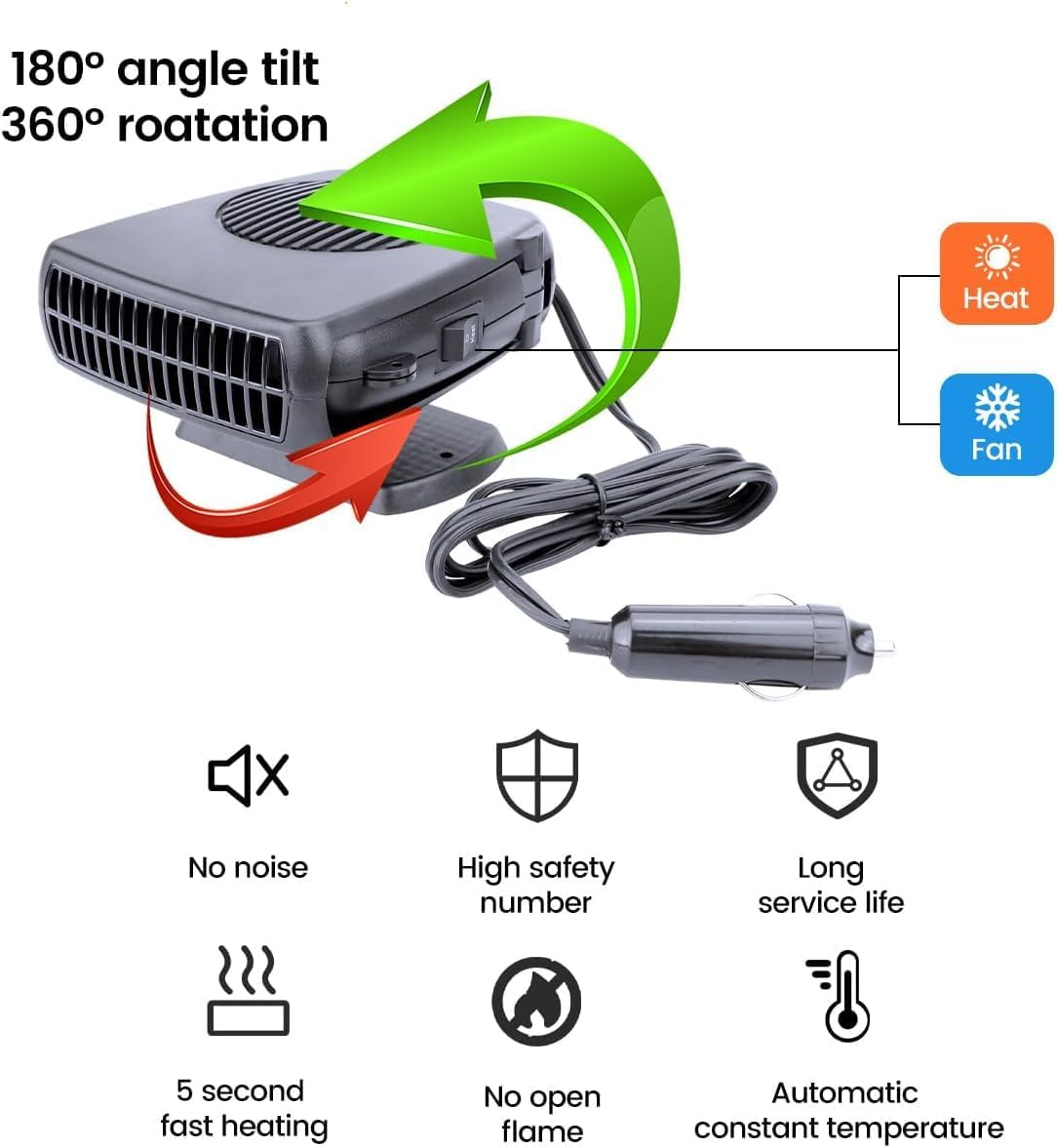 Car Heater 12V, Portable Car Heating/Cooling Fan 2 in 1, Car Windscreen Defogger Defroster Anti-Fog, 360&deg; Adjustable Low Noise for Vehicles