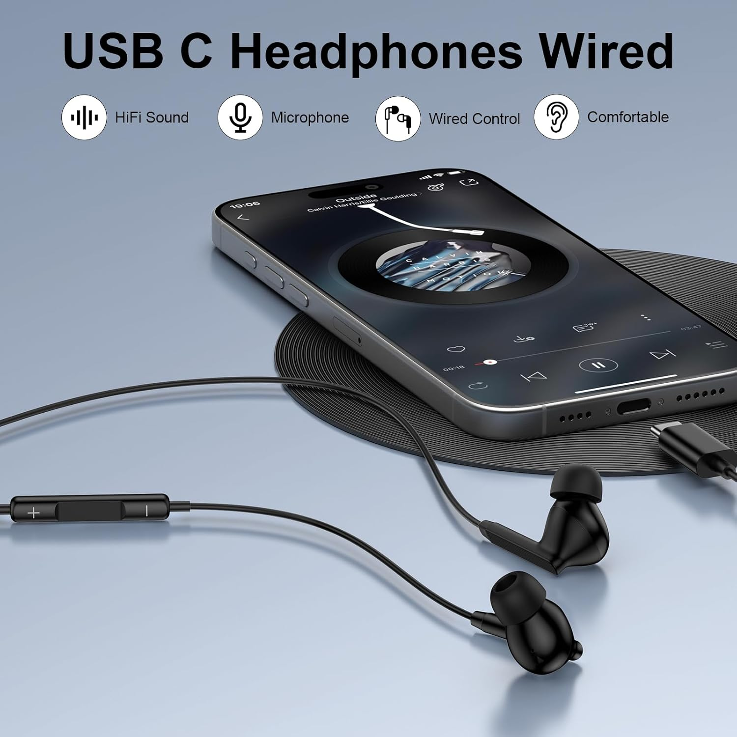 USB C Headphones with Cable for Iphone 16 16E 15 Pro Max Plus, Type C In-Ear Headphones with Microphone Earphones USB C for Samsung Galaxy S25 Ultra S24 S23 FE S22 S21 S20 A15 A16 A26 A35 A36 A54 A55 image number 5