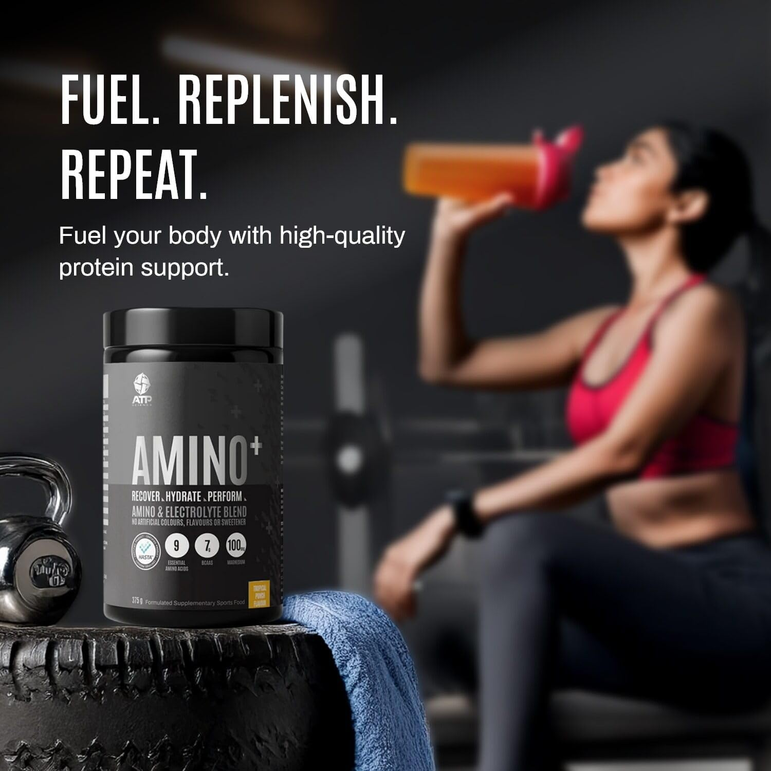 ATP Science Amino Plus, Essential Amino Acids, Electrolytes & BCAA Blend, Formulated for Active Lifestyles & Hydration Support, Tropical Punch Flavour, 375G image number 2