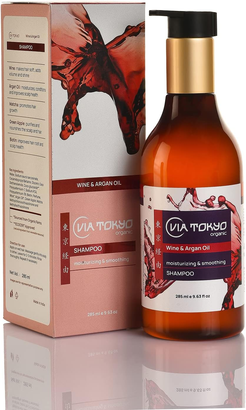 VIA TOKYO ORGANIC Wine & Argan Oil Shampoo for Hair Hydraitng and Naturally Smoothening, No Sulphates, No Paraben, 285Ml (AMZ22_VTSHWI1004) image number 5
