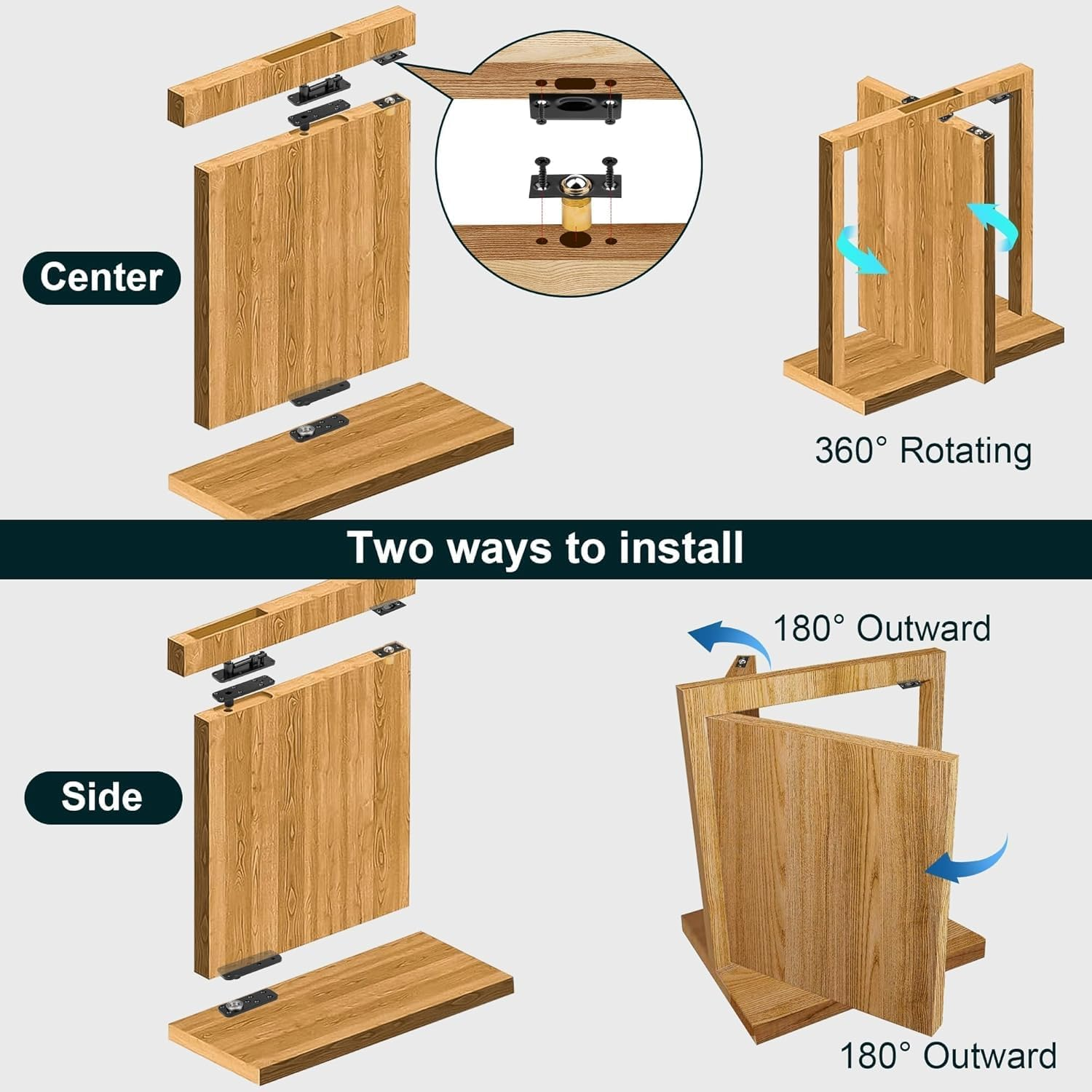 Hidden Door Hinge,570Lbs Load-Bearing Thickened Solid Stainless Steel - Heavy Duty 360&deg; Swinging Pivot Hinge for Secret Doors, Bookcase, Murphy & Shelf Doors - Includes Hardware Kit image number 4