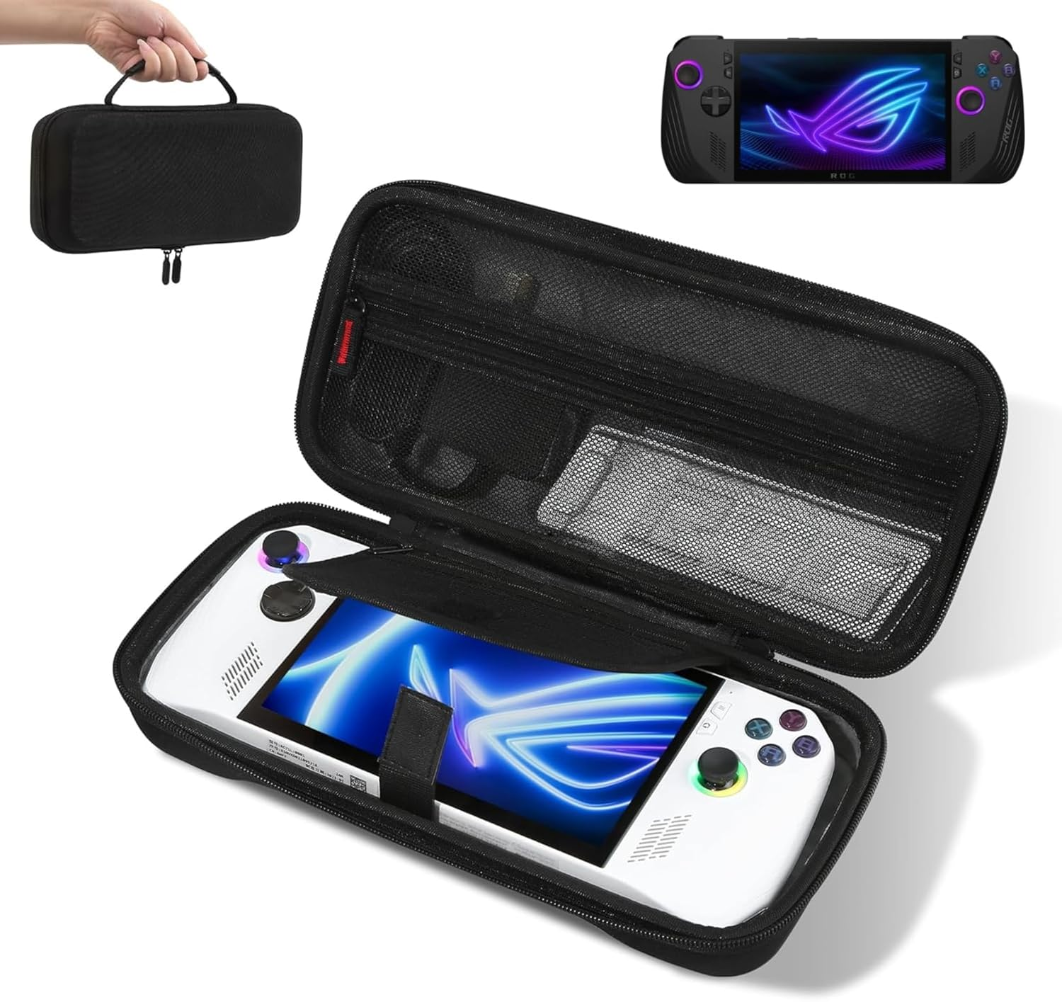 Iofeiwak Carrying Case for ROG Ally/Ally X - Portable Hard Shell Carrying Case for ROG Ally/Ally X Gaming Handheld - Double Pocket/Button Protection/Large Capacity