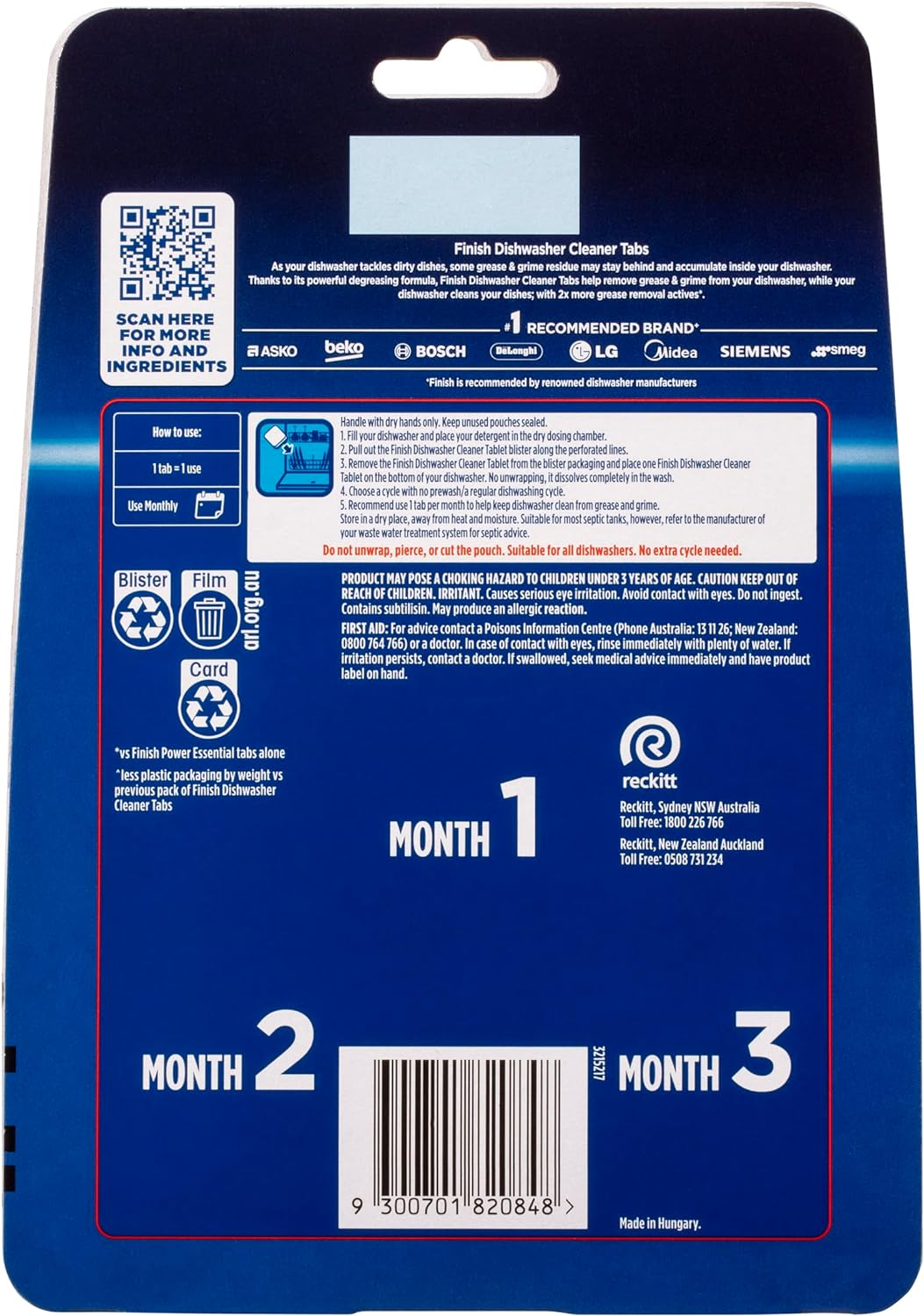 Finish Dishwasher Cleaner, 3 Pouches