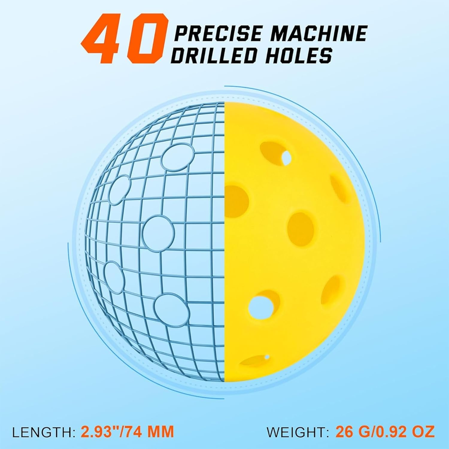 Outdoor Pickleball Balls with Mesh Bag, 40 Holes Pickleball Balls Outdoor, High Bounce Compatible with All Pickleball Paddles, Perfect for Beginners and Intermediate Players(12Pcs) image number 1