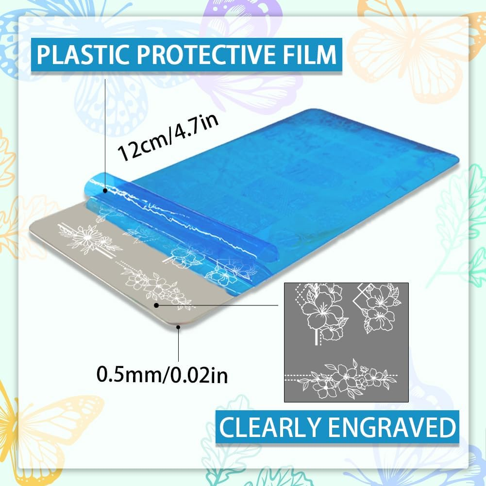 PH Pandahall 3Pcs Flower Leaves Nail Stamp Plates, Butterfly Nail Stamper Plant Nail Art Stencils Print Nail Stencils Stainless Steel Nail Picture Plate for Overlay Use, Nail Art Design image number 5