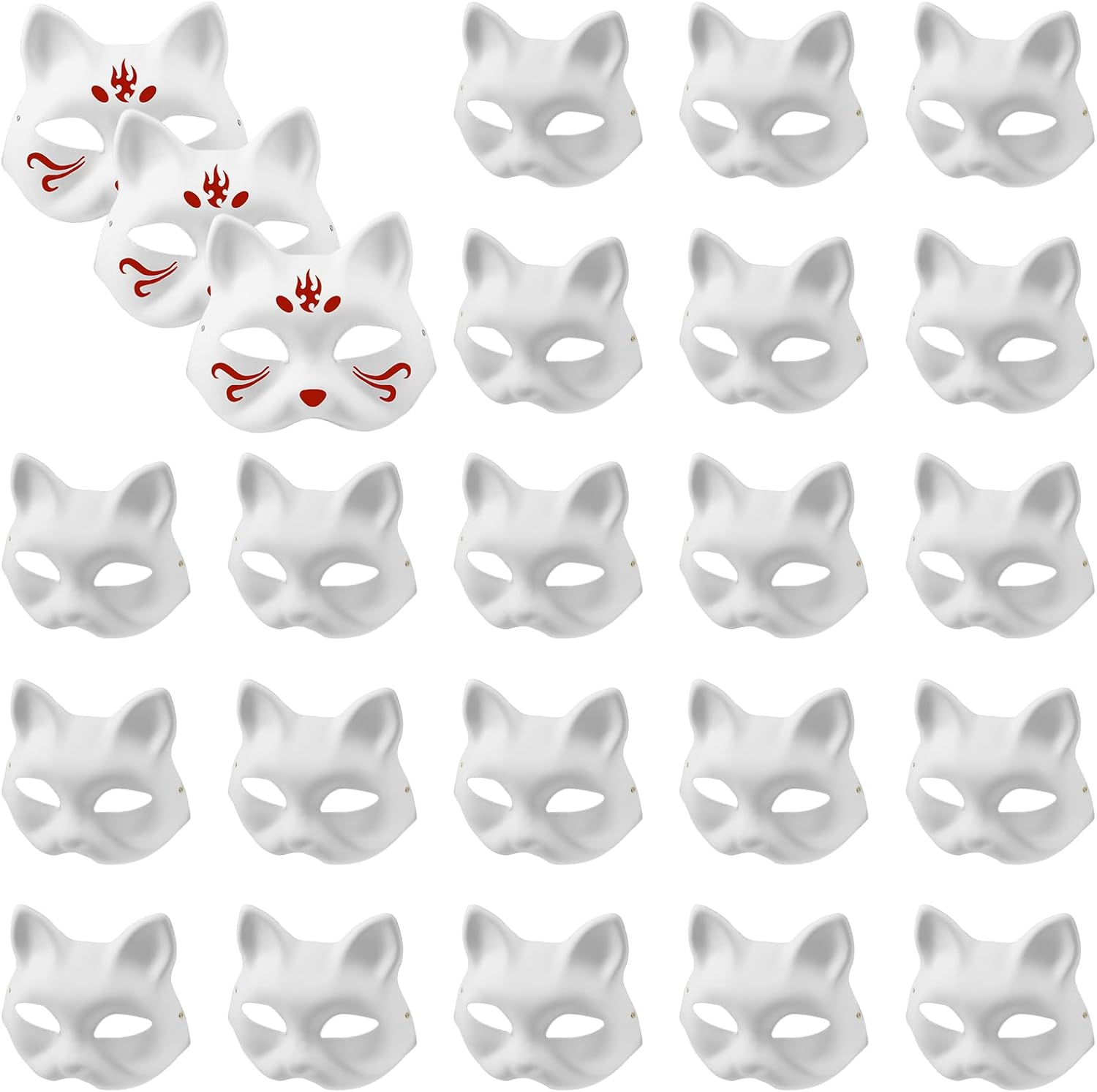 24PCS DIY White Paper Cat Mask for Costume Party Smooth Surface Paintable Animal Half Face Masquerade Mask Lightweight Fox Facepiece for Art Project image number 2