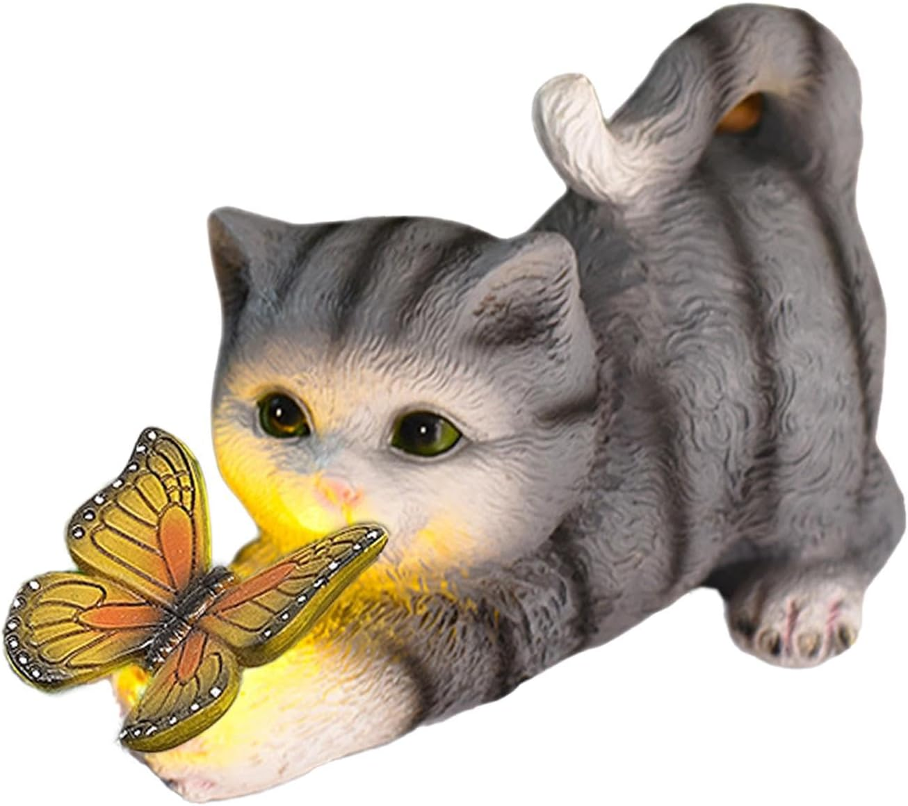 Solar Cat Statue | Cat Outdoor Solar Sculpture,Solar Garden Statue Cat Figurine, Resin Kitten Statue Playing Butterfly for Patio, Lawn, Yard Art Decoration