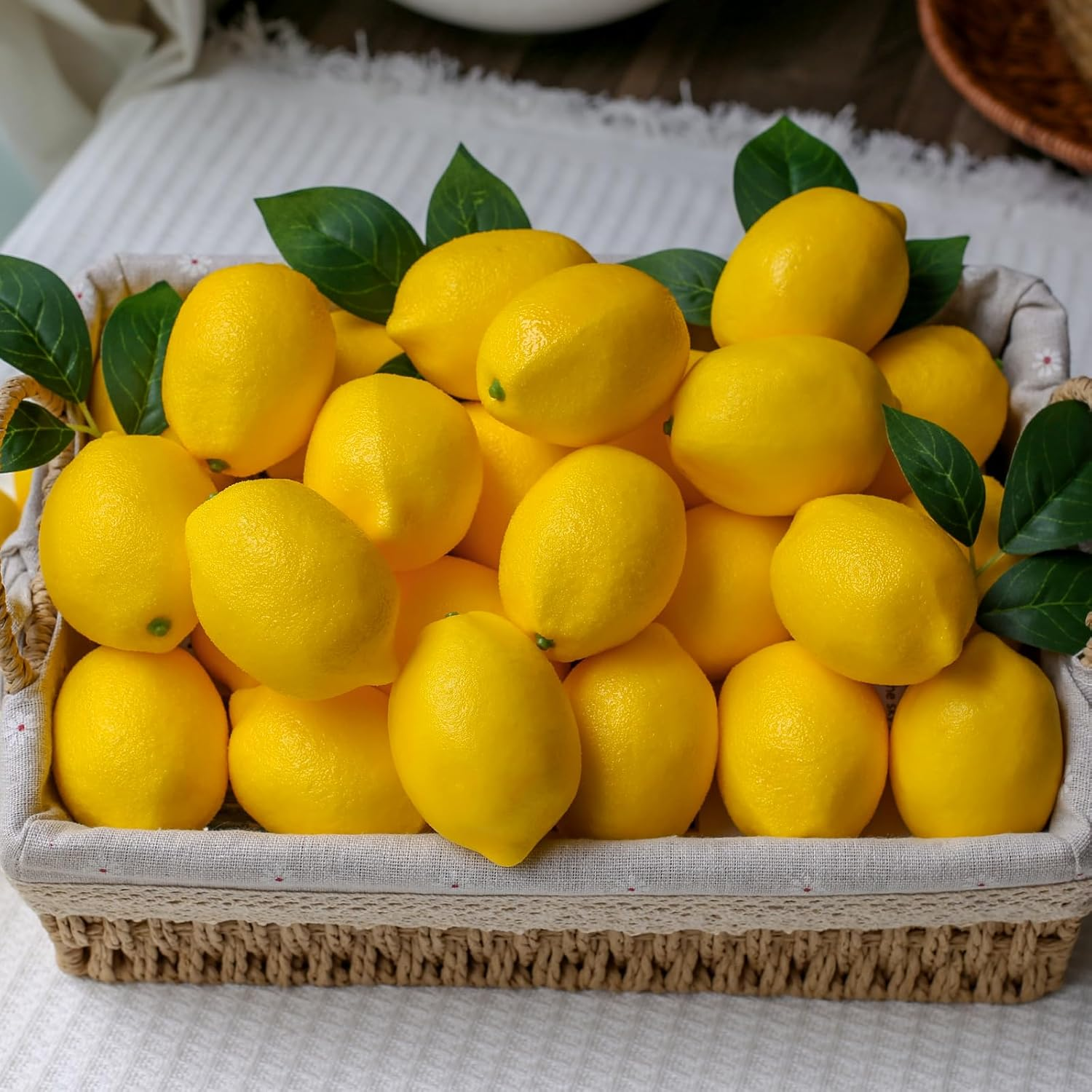 20Pcs Fake Lemons Artificial Fruits with 25 Leaves Faux Yellow Lifelike Plastic Lemon Decorations Realistic Limes Fruit Decor for Home Kitchen Table Cabinet Holiday Party Photography Props image number 6